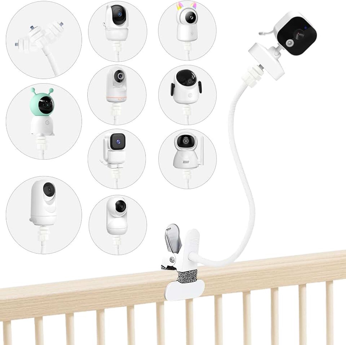 Babyfoonhouder voor GHB SM50B / ABM700 / ABM720D OBVHNUA 900ES2 / momcozy BM01 / BM02 / BM04 BOIFUN 6T/3SMVB805/ jeeber VB805PRO / CZEview ZY-BY2 babyfoon flexibele houder babycamerahouder