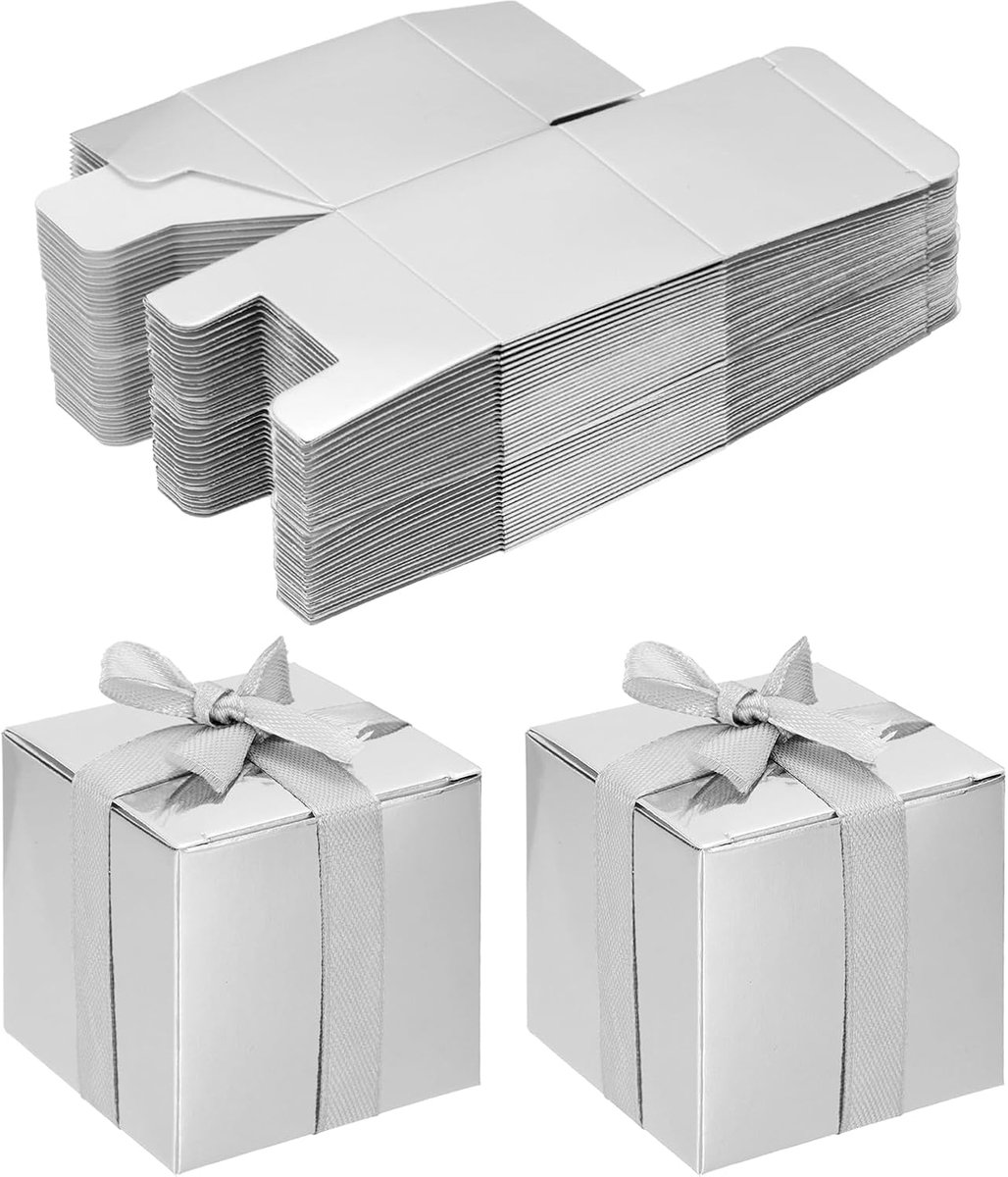 5 cm x 5 cm x 5 cm gunstdozen, 60 stuks snoep partij vlinder geschenkdozen voor bruiloft Moederdag Pasen verjaardag Kerstmis afstuderen viering, zilver