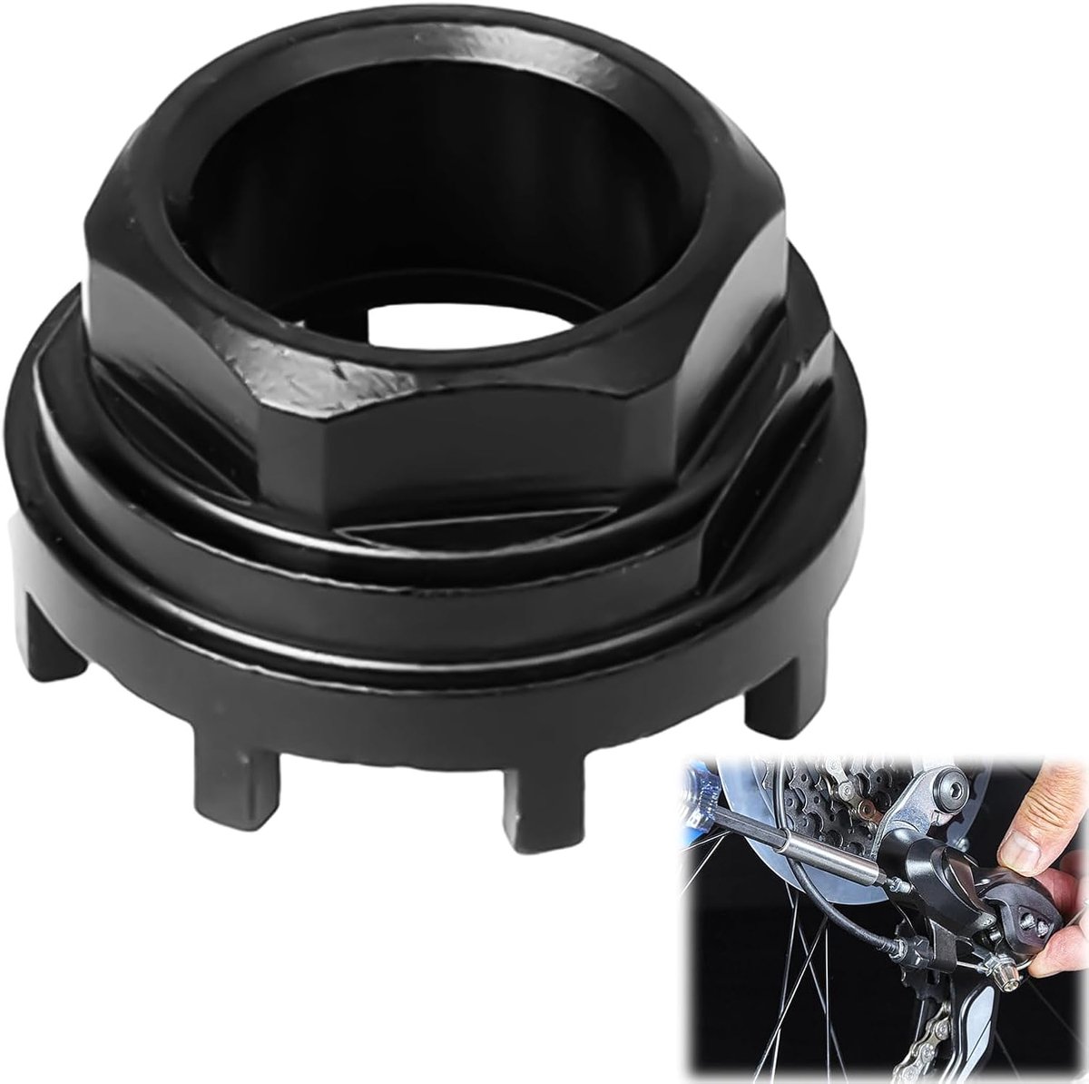 Koolstofstaal fietsvergrendelingsgereedschap: fiets trapas gereedschap met 8 tanden sluitring, binnenlager gereedschap compatibel met Shimano SRAM ISIS 8-traps binnenlagerschalen, zwart