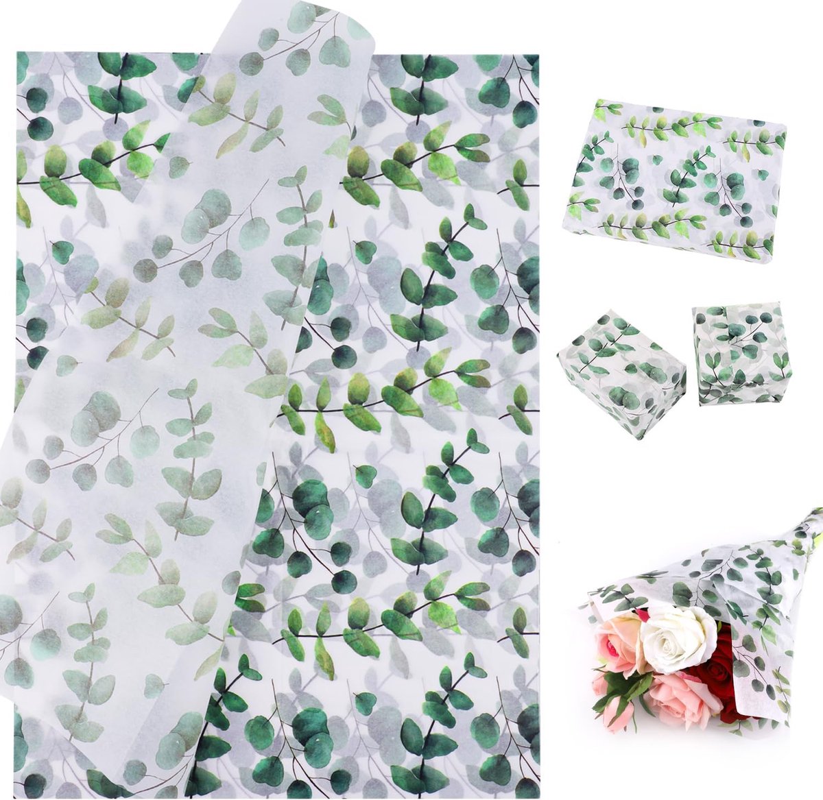 100 Vellen Bladpapier, 50x35cm Boheems Inpakpapier Groen Inpakpapier Lente Blad Inpakpapier voor Bruiloft Verjaardagsfeestje Ambachten Inpakken