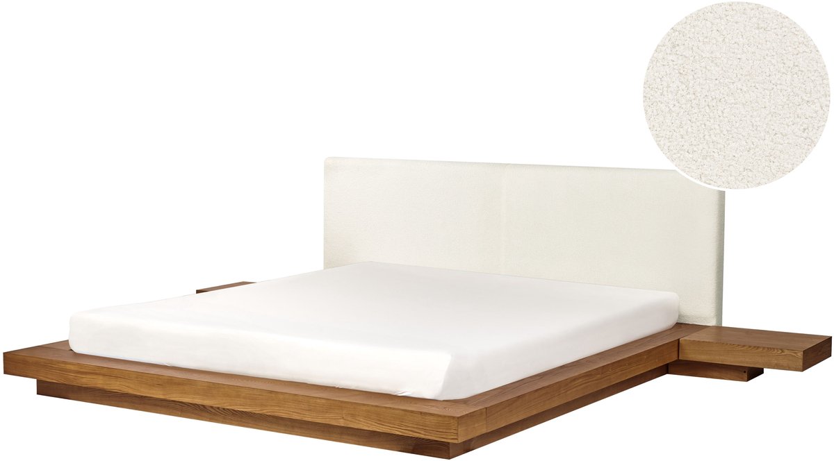 Beliani ZEN - Waterbed - Lichthout - 180 x 200 cm - Bouclé Bruin