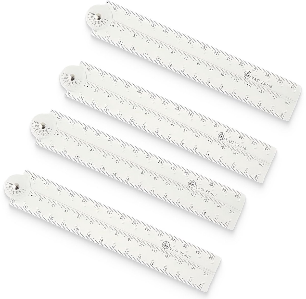 4 stuks liniaal 30 cm, liniaal voor kinderen, basisschool, geodriehoek, transparante liniaal voor geometrisch, voor schoolkinderen of kantoor, opvouwbare rechte liniaal, transparant en