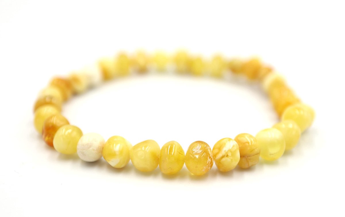 Armband met Baltische barnstenen aan elastisch koord, meerdere lengtes, meerdere kleuren, gemaakt van natuurlijke, authentieke, ronde kralen van barnsteen, 18 cm, Steen