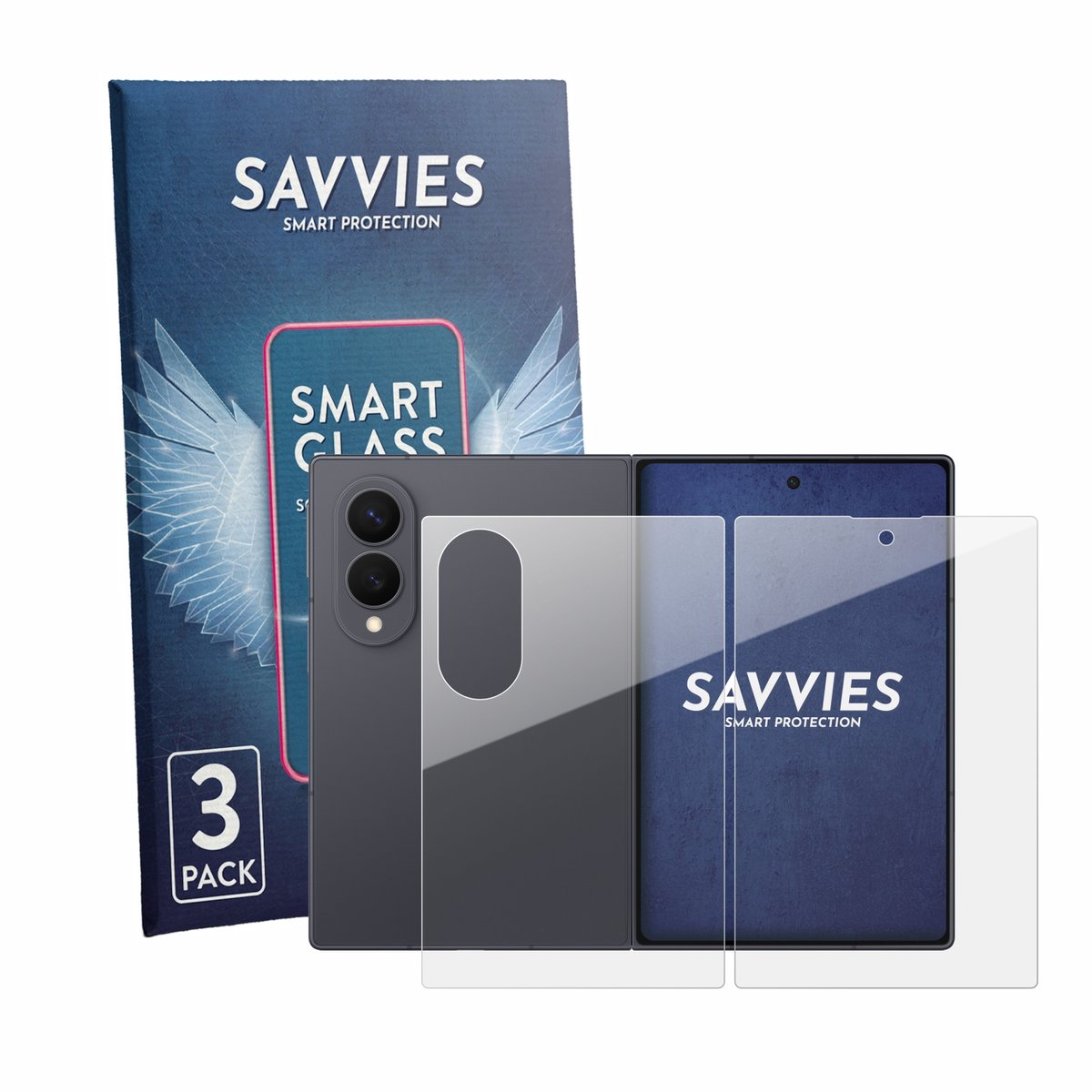 3 Stuks Savvies Screenprotector - geschikt voor Samsung Galaxy Z Fold 8 (Voor+Achter) - beschermfolie glas transparant