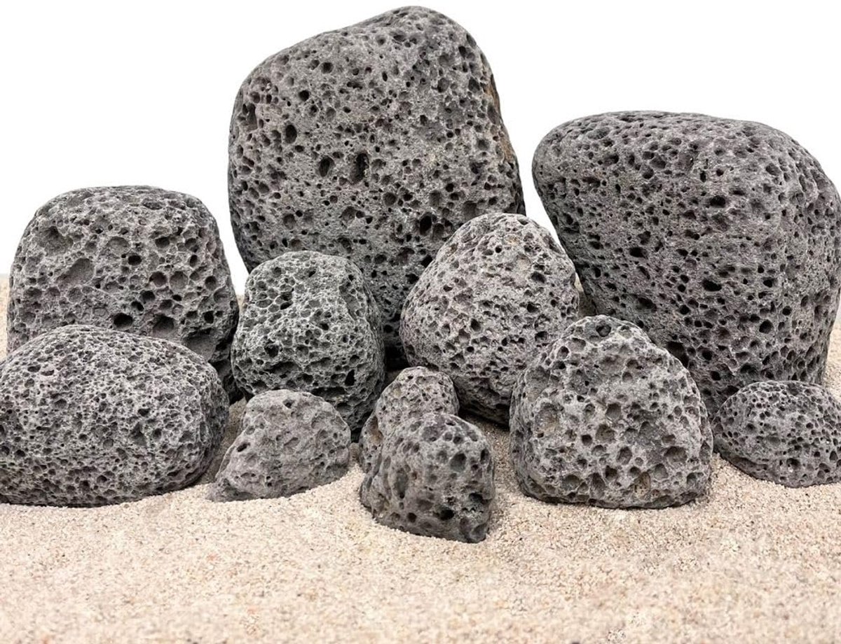 AquaOne Zen Pebbles Aquariumstenen, grijs, natuurstenen, maat L, 1 stuk, 9-12 cm per steen, aquascaping gesteente decoratie, terrarium, nanobekken, landschap