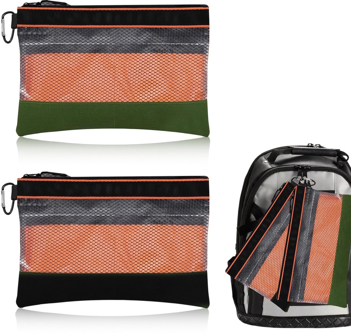 2 stuks, 17 x 29 cm, 10 liter, zwart en groen, Oxford 600D waterdicht, met transparante ritssluiting en haak, voor schroevendraaier, boormachine, moersleutel