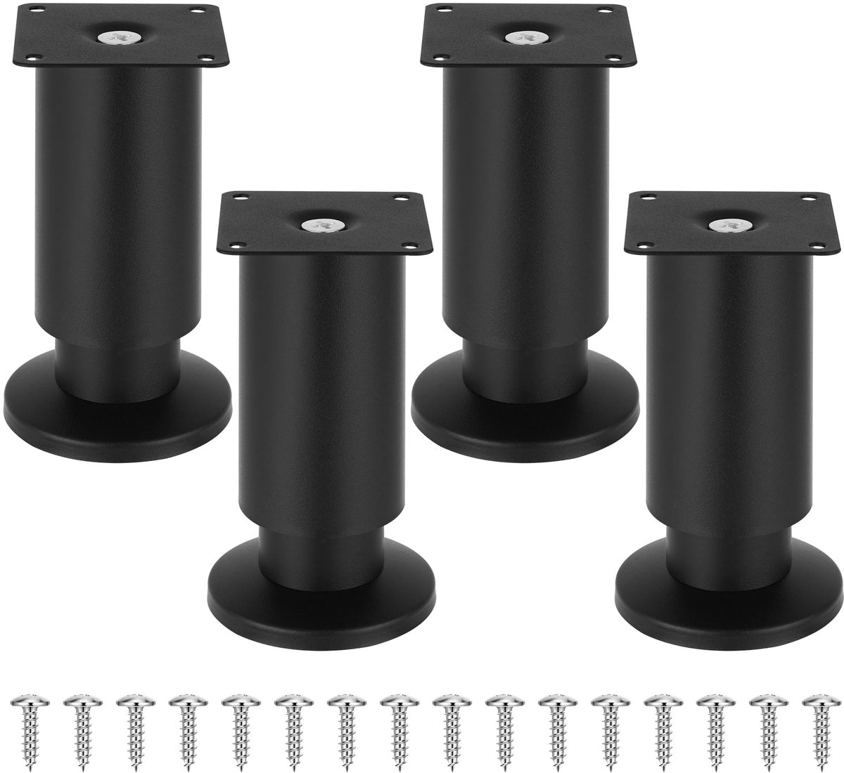 Set van 4 roestvrijstalen meubelpoten (250 kg draagvermogen), verstelbare meubelpoten - als kastpoten, bankpoten, badkamermeubelpoten, bedpoten en tafelpoten (zwart, 12 cm)