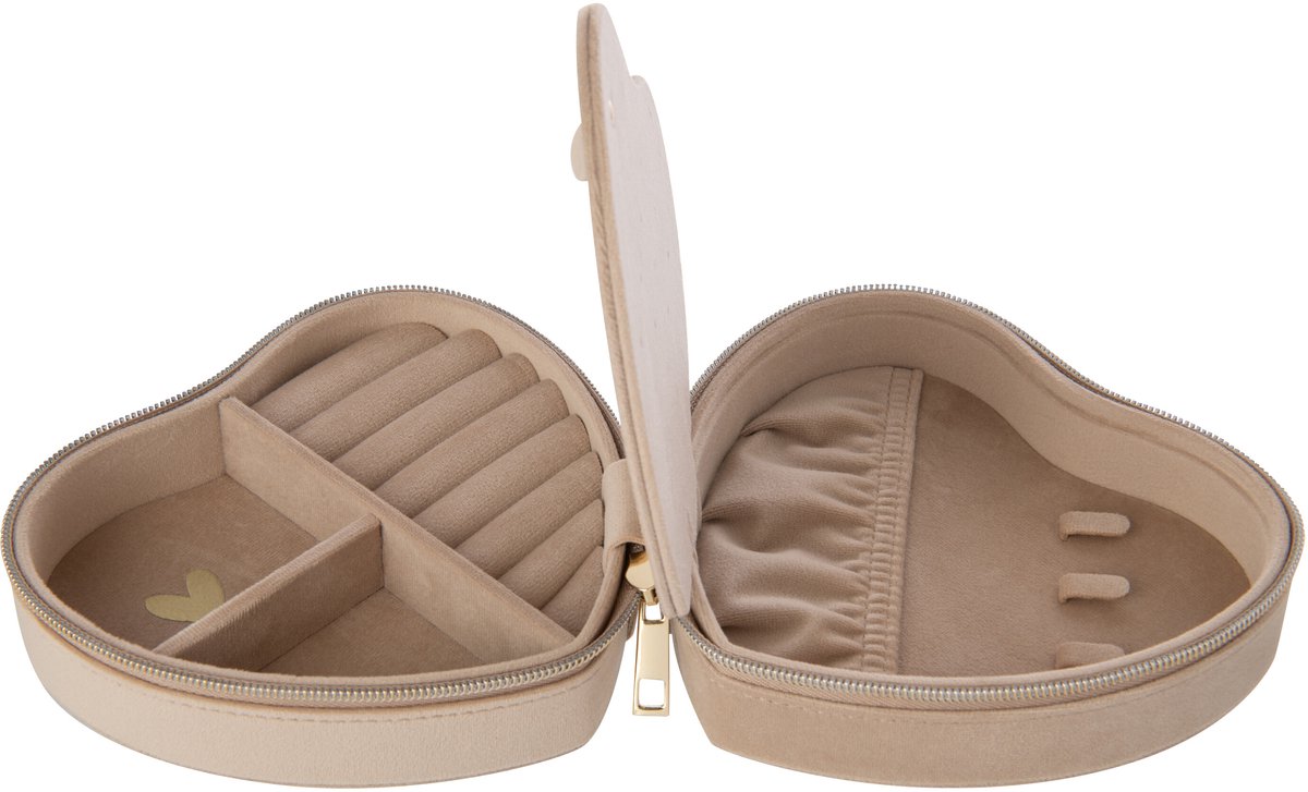 J-Line sieradendoosje Hart - fluweel - beige - large