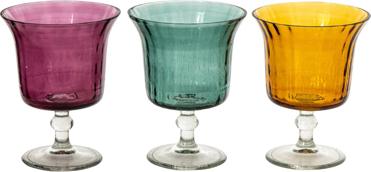 J-Line Kandelaar - glas - mosterdgeel/bordeaux - assortiment van 3
