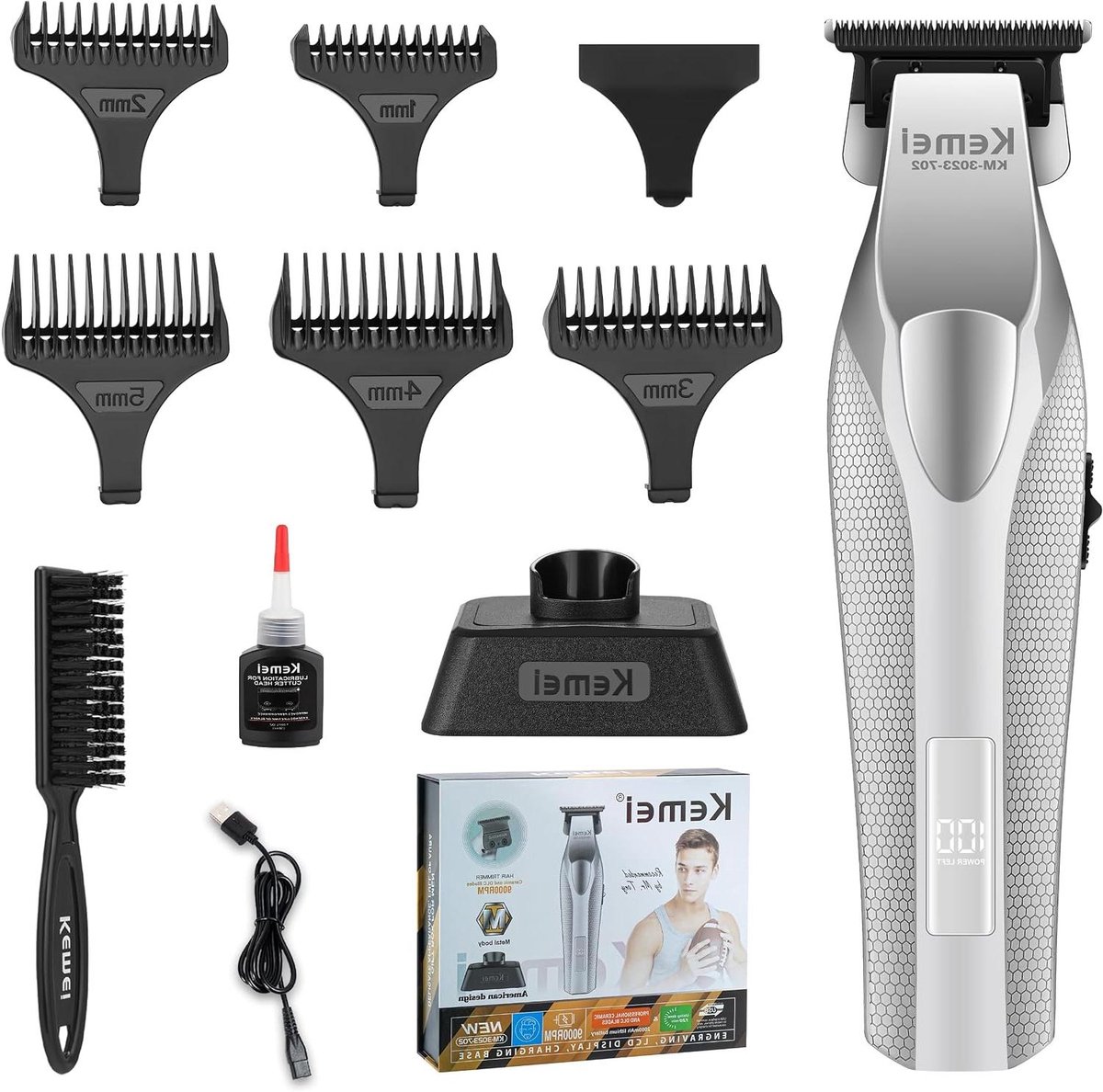 Haar- en baardtrimmer - Professionele tondeuse - Strakke kapsels creëren - Volledig metalen behuizing - 5 mm kammen - Zilver