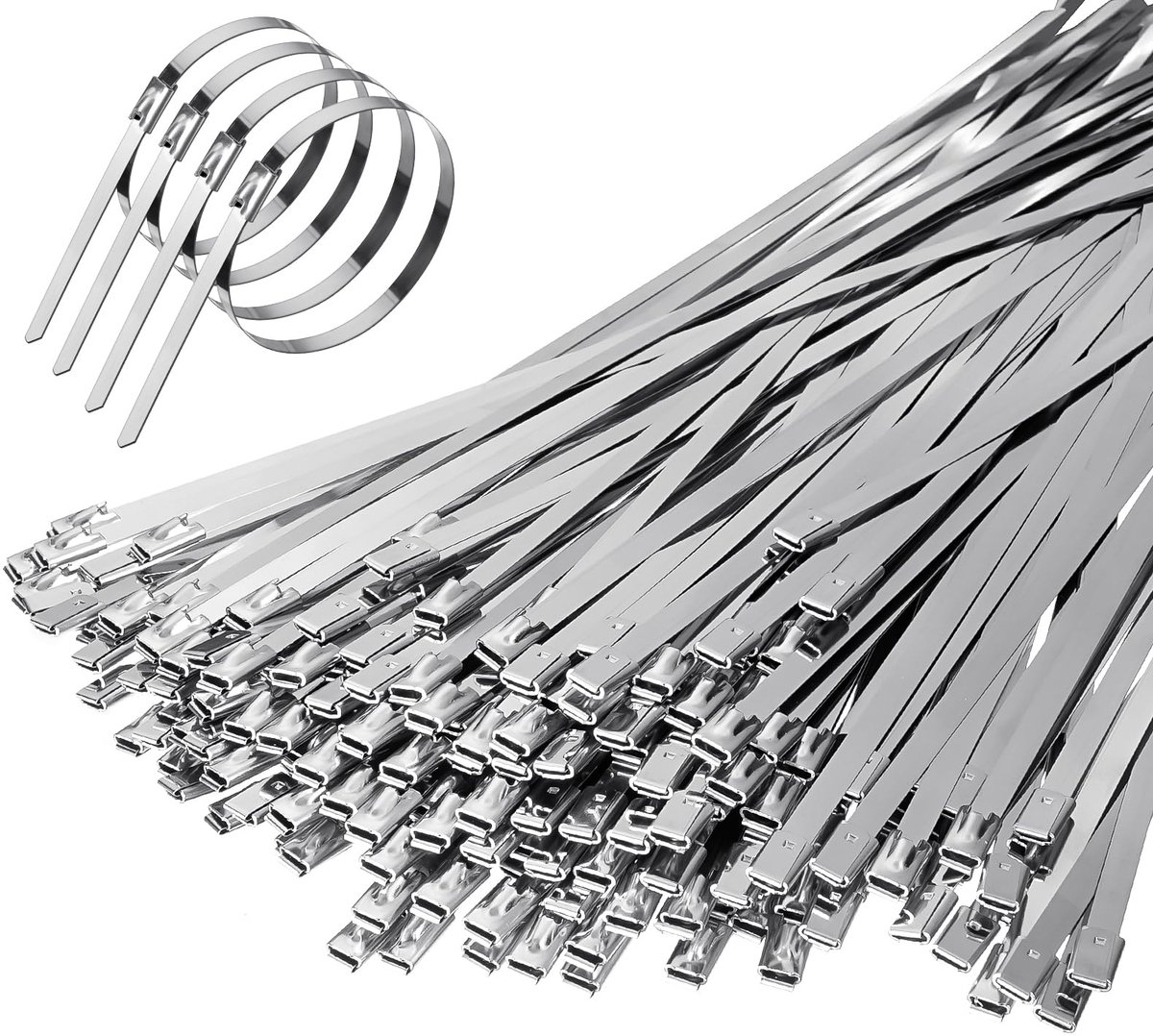 Roestvrijstalen Kabelbinders,200 stuks 4.6×300mm Zelfborgende Metalen Kabelbinders Van Roestvrij Staal,voor Uitlaatwikkeling, Gegroepeerde Kabels, Het Onderhouden van Hekken en Luifels