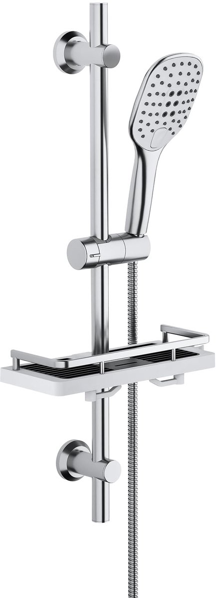Douchestang Chroom 70 cm in Roestvrij staal Doucheset Douchekolom met Doucheplank en Schuifregelaar en Verstelbare Bevestigingsbeugel Zonder Kraan 3 Straal Handdouche (HB1210CP + Plank)