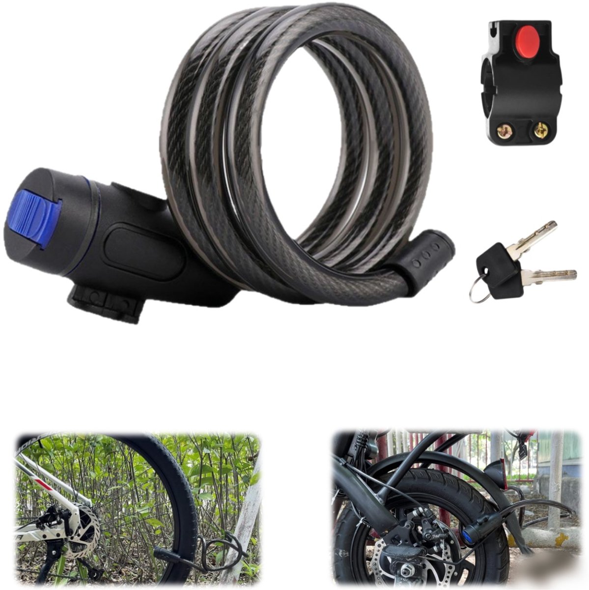 Fietsslot - Antidiefstalslot voor elektrische fietsen - Kabelslot voor scooters - Handmatig sleutelslot - Met slotframe - Spiraalvormig veiligheidsslot - Telescopisch - Voor fietsen, scooters, motorfietsen, elektrische fietsen (110*0,8 cm - Zwart)