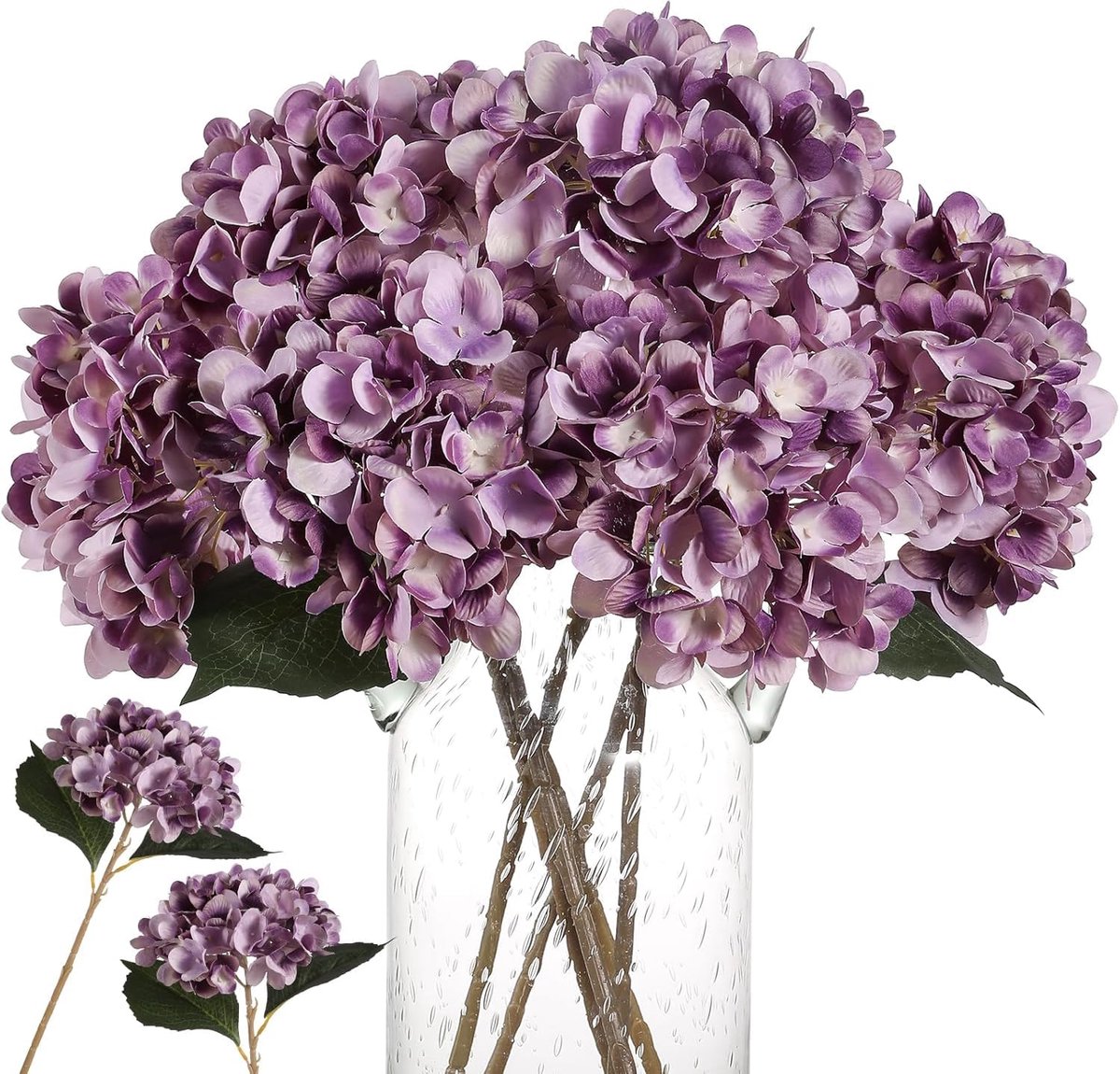 6 stuks zijden hortensia-kunstbloemen, realistische hortensia-bloemen, boeket voor bruiloft, feest, kantoor, woondecoratie (paars)