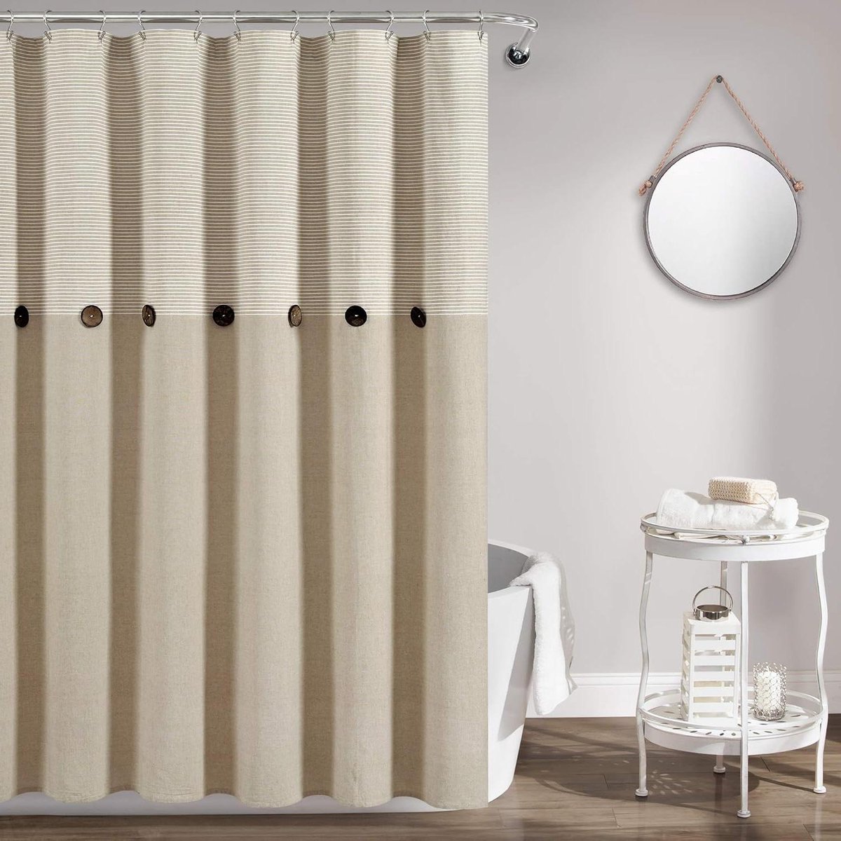 Douchegordijn - Linnen gordijn - Badkamer decoratie - Decoratieve knopen - 72 x 72 inch - Beige