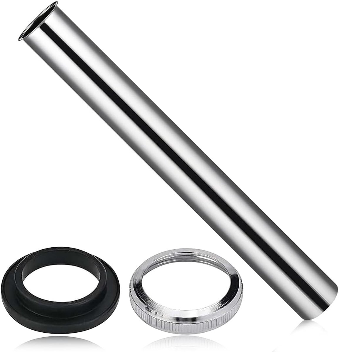 Afvoer, 300 mm, sifon voor wastafel in de badkamer, afvoerslang voor wastafel, verchroomd, voor gootsteenafvoer (moer, afdichtring van rubber)