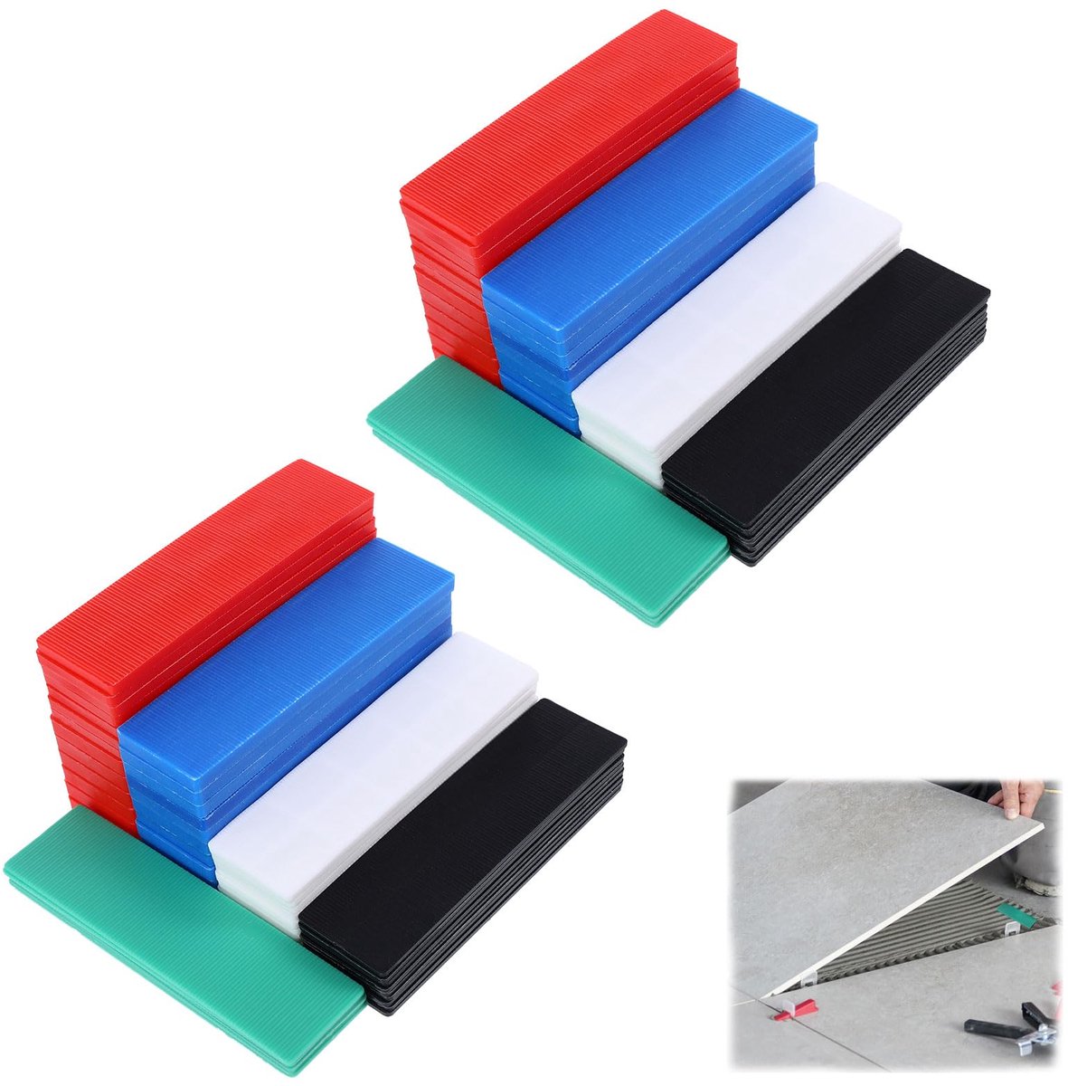 Afstandhouders, set, beglazingsblokken, onderlegplaten, set, 100 x 28 mm/4 x 1,1 inch, wiggen, 6 kleuren, dikke beglazingsblokken, compensatieplaten, afstandblokken, raam, tegels