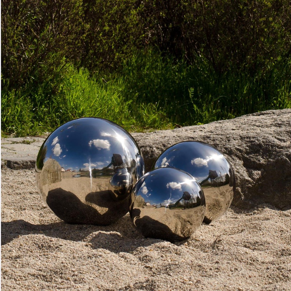 Tuinballen set - Spiegelballen RVS - Tuindecoratie - Naadloos gelast - 3 maten - Zilverkleurig