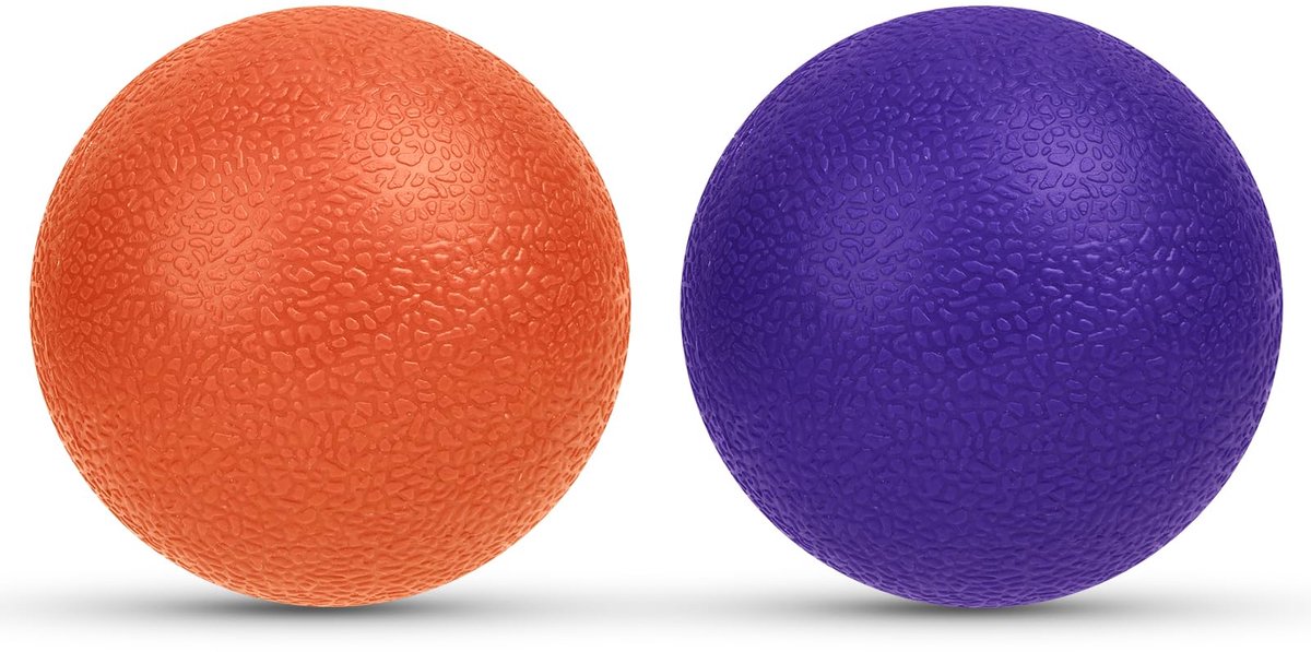 Massageballen, fasciabal, 2 stuks fasciarollenset, triggerpuntbal voor yoga, myofasciale ontspanning, massageballen voor rug, benen, voeten, handen, 5,8 cm (Oranje + Paars)