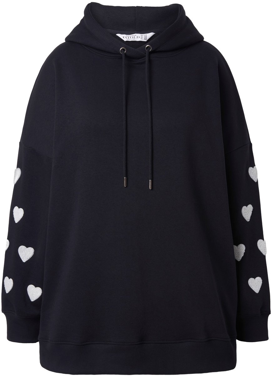 Studio Untold - Dames - Hoodie extra oversized sweatstof capuchon hartjes - Zwart - Maat 58+