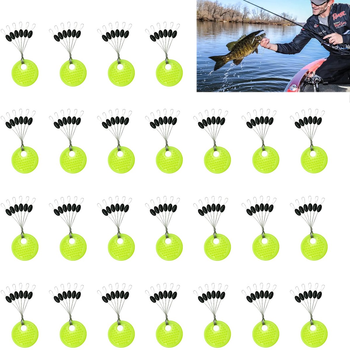 150 stuks visstoppers van rubber, 6-in-1, stop float lijnstop van rubber, ovaal, voor forel, baars, zee, zoet en zout water, duurzame en milieuvriendelijke visaccessoires