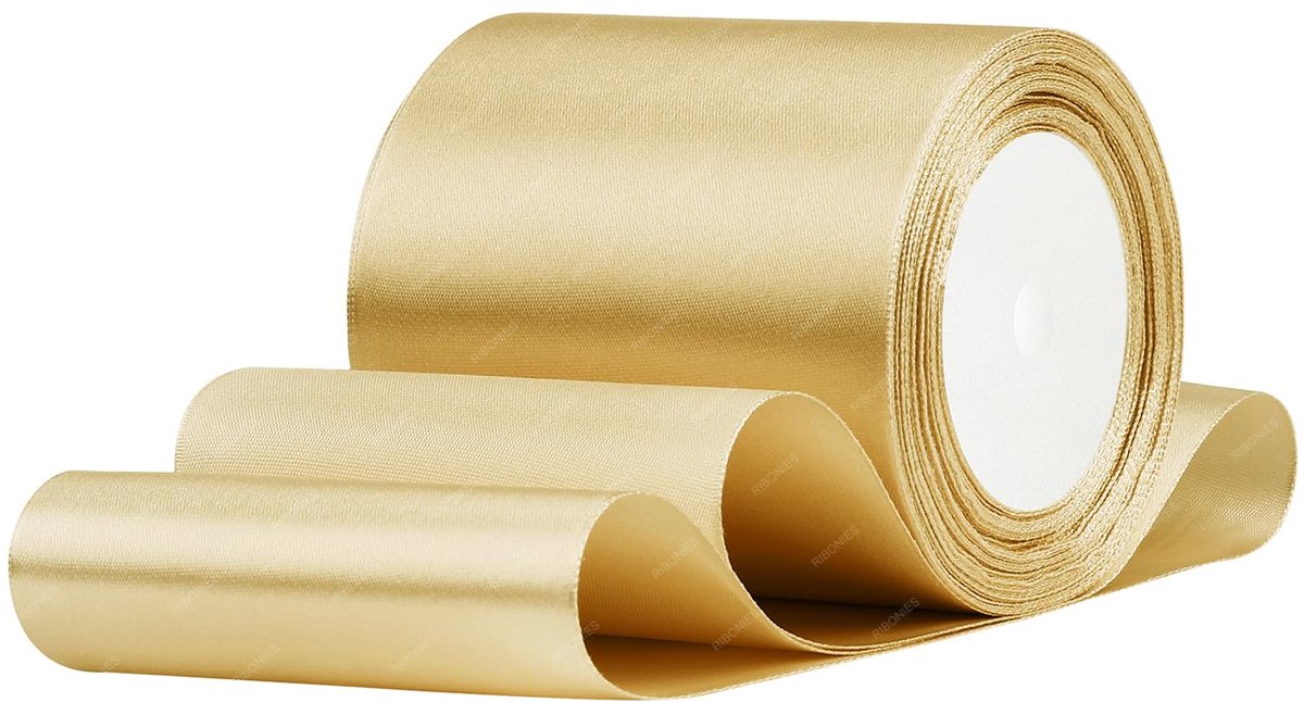 Satijnen lint, goud, 100 mm x 22 meter, stevige stoffen linten voor geschenkverpakkingen, boeketten, kunsthandwerk en bruiloftsfeestdecoratie
