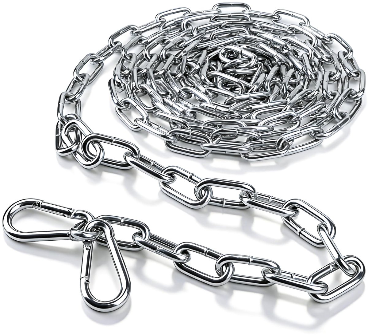 Ketting per Meter, 1.5M Gliederketting per Meter 5 mm Ketting Metaal Staalketting Verzinkte Ronde Staalketting Zwaar met Karabijn voor Schommelketting Hangplanten Hangstoel Ankerketting