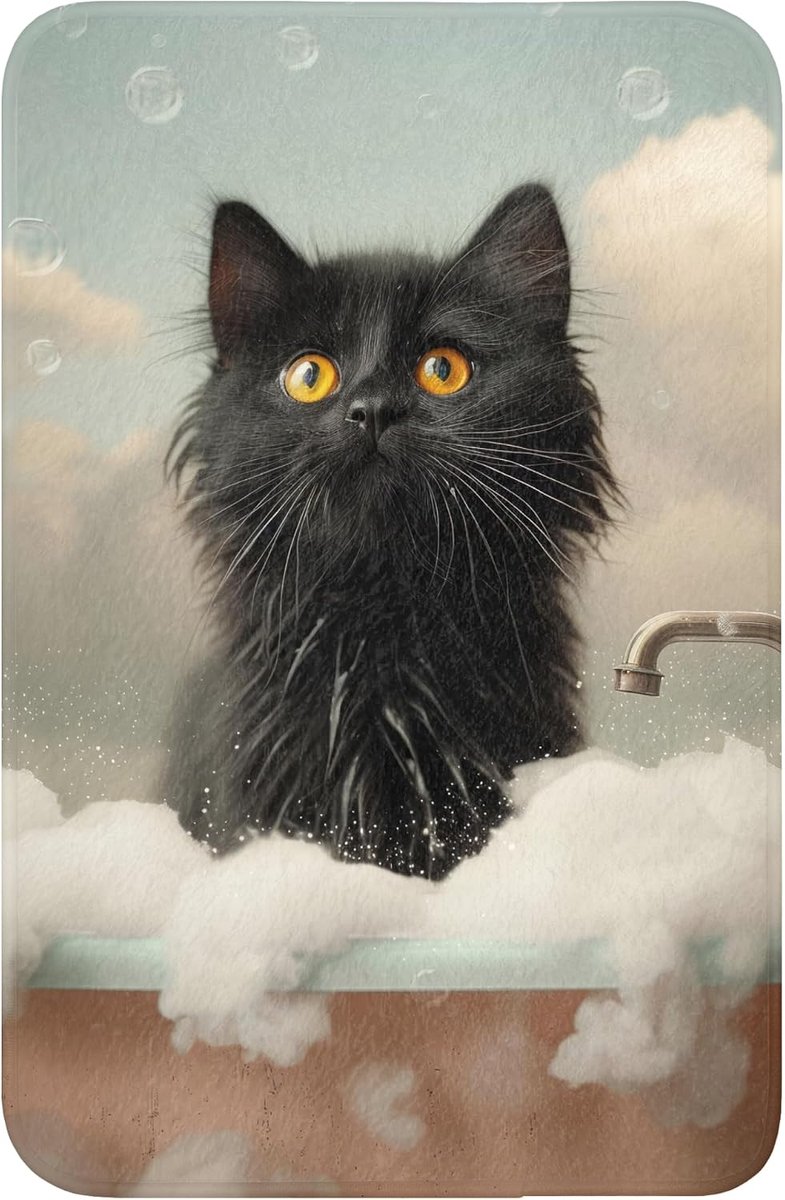 Badmat Rechthoekig 40x60 cm Badkamer Bath Mat Douchemat Antislip Wc Badkamermat Memory Foam Wasbaar Bathroom Toilet Mats Washable Kat - Bad - Zwart - Dieren - Schuim