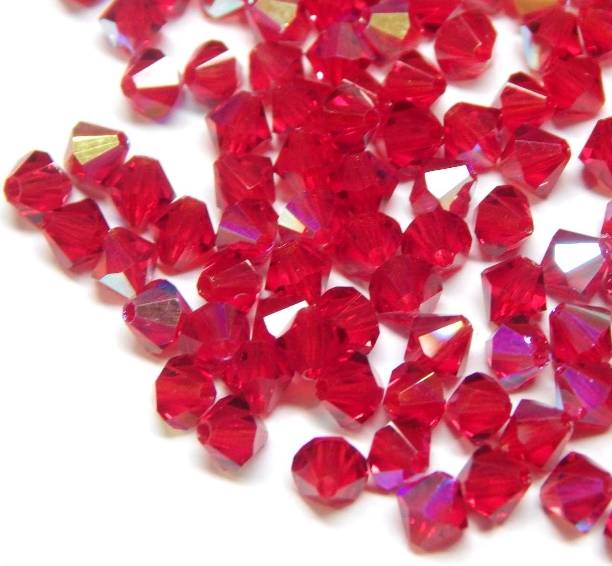Kralen, 3 mm, dubbele kegel, 100 stuks, Tsjechische kralen om te rijgen, geslepen glazen kralen, drukkralen voor armbanden (rood Siam AB)