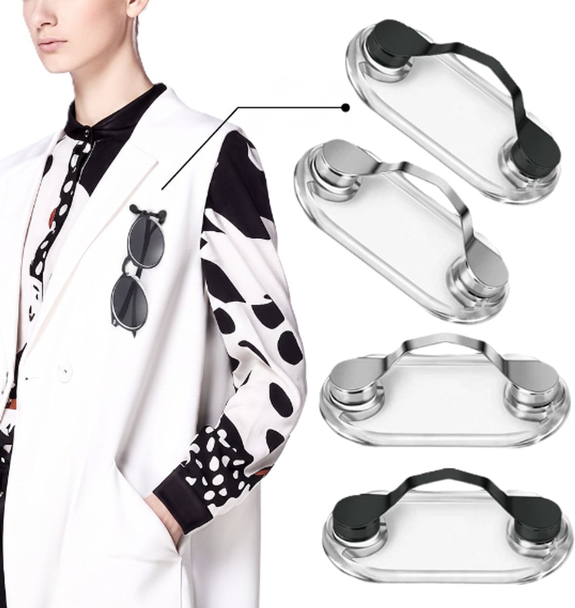 4 Stuks bril clip - Magnetische Hanger - ID-kaarthouder - Brillen Houder Magneet - Kan Aan Kleding Worde - Magnetische Broche – Broche – Pennenclip – Borstzakje - LOUZIR
