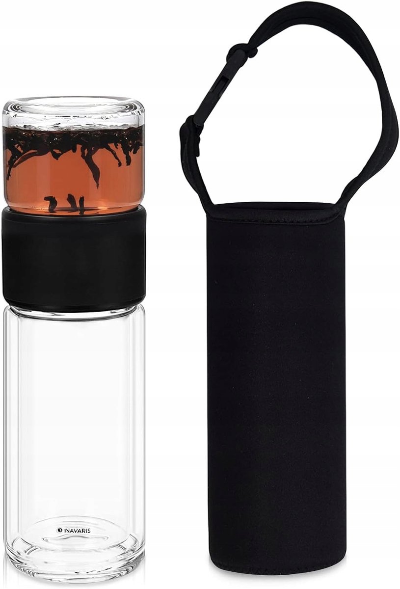 Glazen Theefles met Filter 240ml - Roestvrij Staal