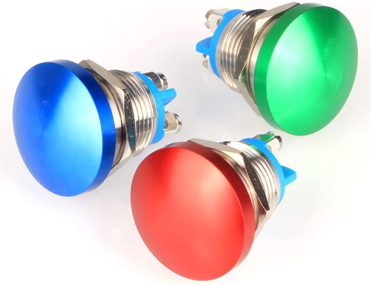 16mm 3V-6V-12V-24V-36V-110V-220V-380V/3Amp Metalen Paddestoelkop Drukknop voor Thuis, Industriële Apparatuur, Montagepanelen in Operatiekamers en Verdeelkasten, Veerretour (3 Stuks)