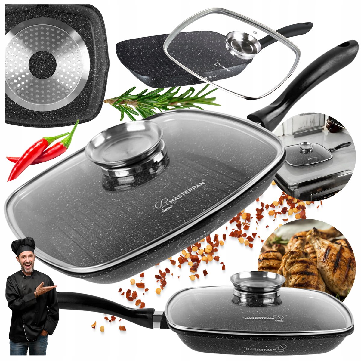 Grillpan 28 cm met Deksel - Geschikt voor Inductie & Gas
