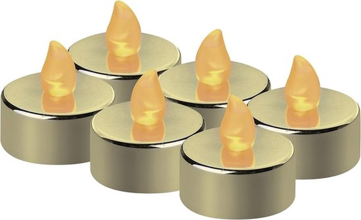 Gouden LED-theelichtjes - 6 Stuks Vlamloze Kaarsen met Flikkereffect voor Kerstmis en Decoratie