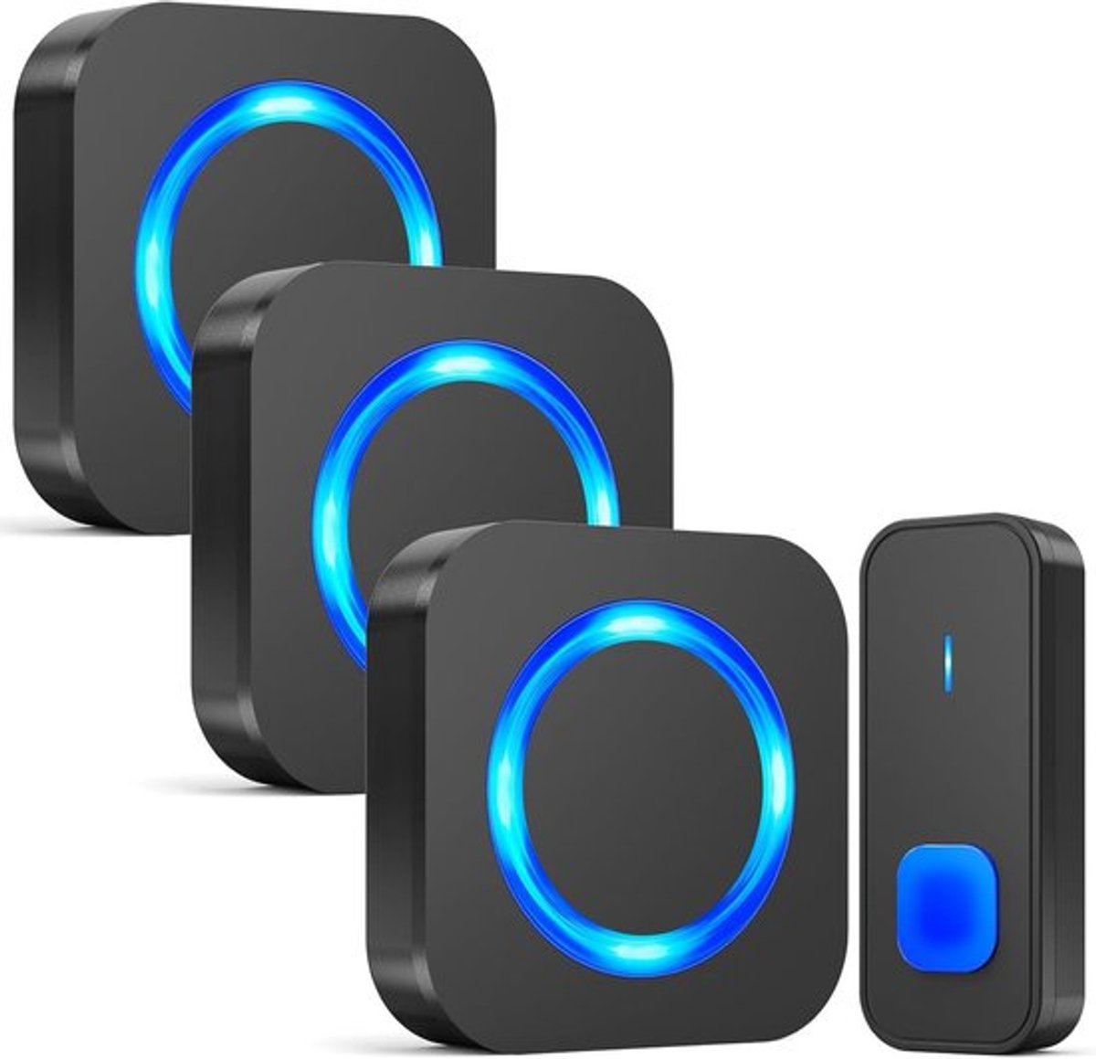 Draadloze Deurbel Set met 3 Ontvangers, Waterdicht, 400M Bereik, 55 Melodieën en LED Display voor Buitengebruik