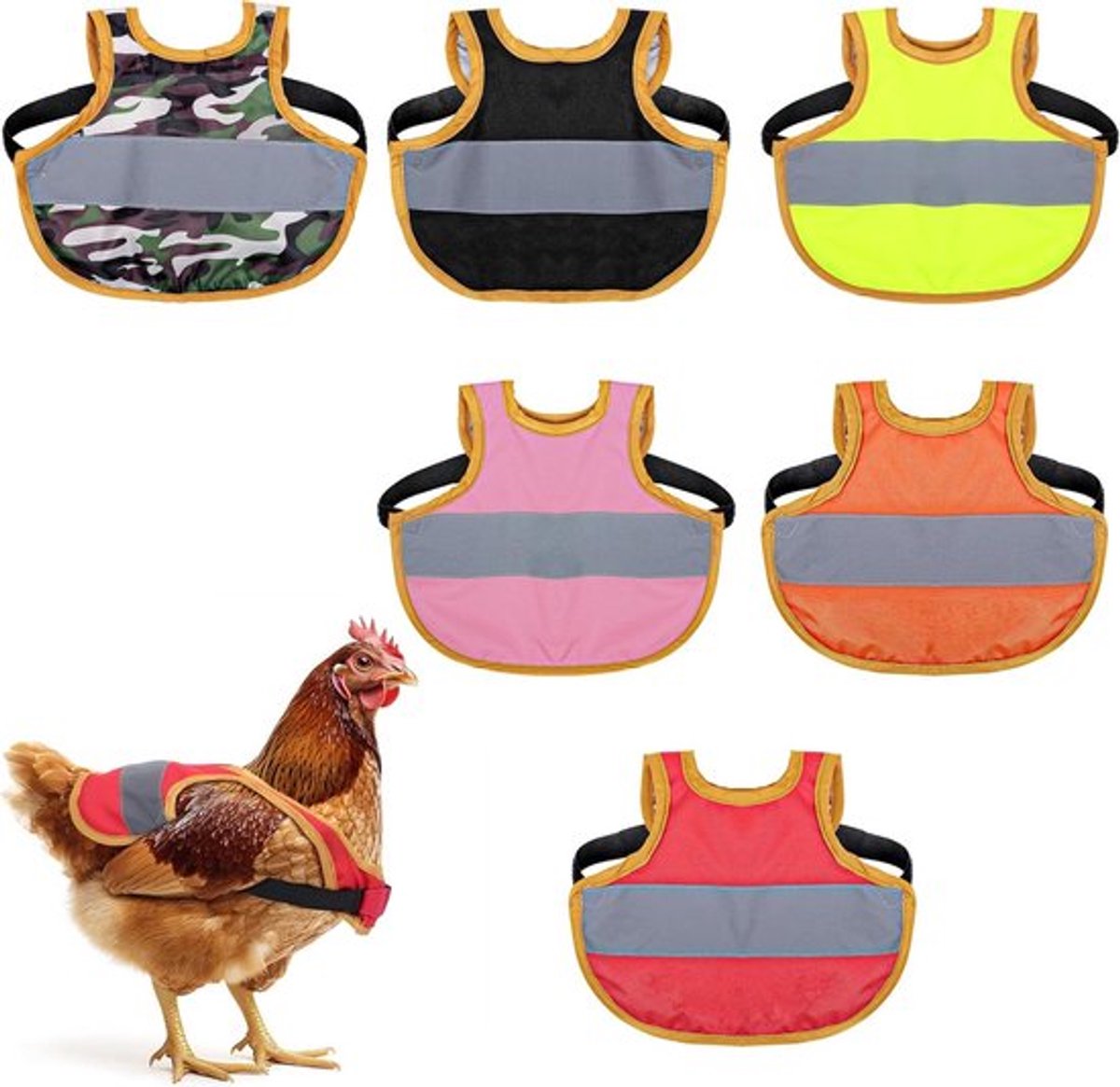 - Beschermend Kippenzadel - Veren beschermen - Kippen zadel voor pluimvee - Geschikt voor kip, gans en eend - Reflecterend kippenvest in maat XL - Duurzaam materiaal - Bescherming tegen weer en wind.