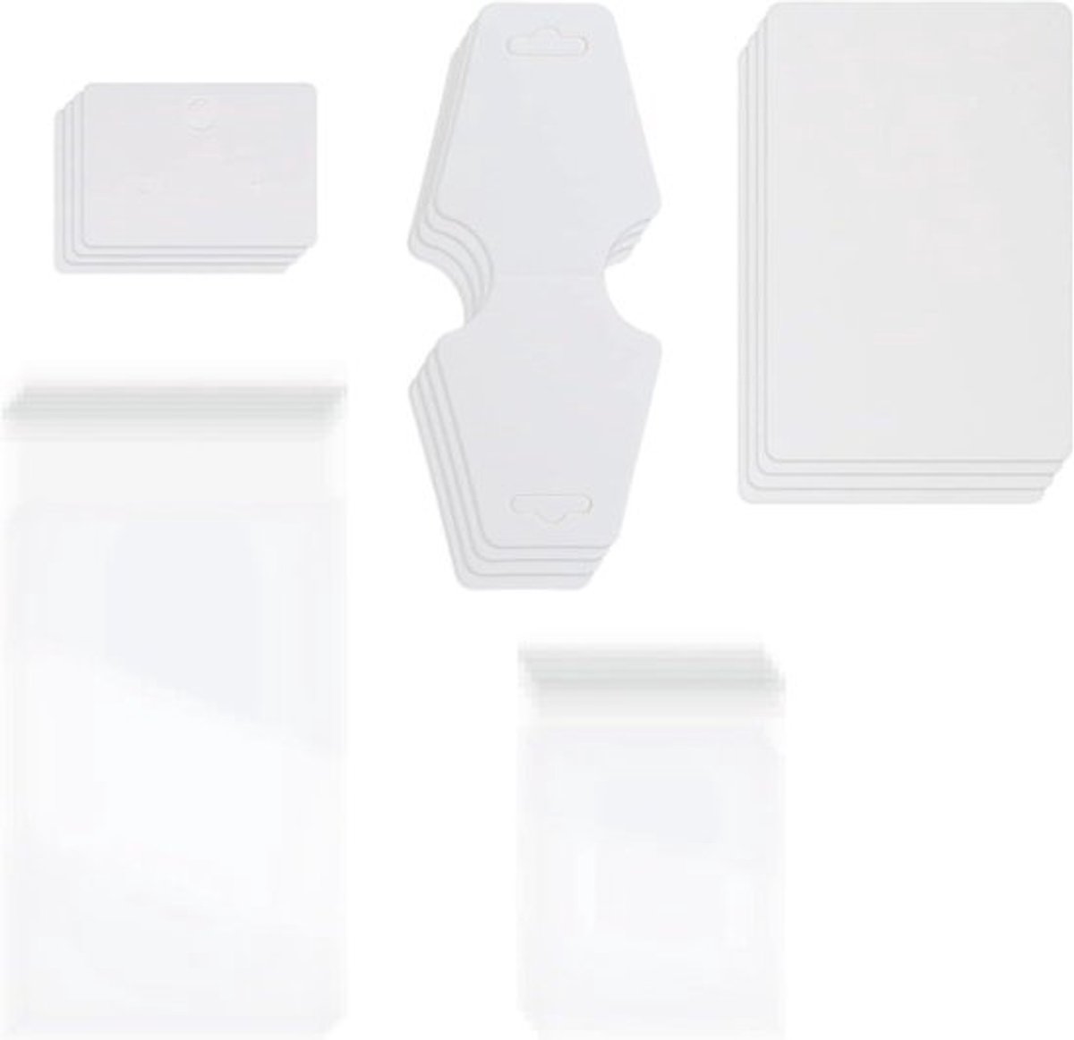 Sieraden display verpakking - Halskettingen - Zelfklevende sluitzakken - Kraftpapier tags - Accessoires - Wit - Geschikt voor 300 stuks - Kaarten houder - Oorbel display - Kraftpapier.