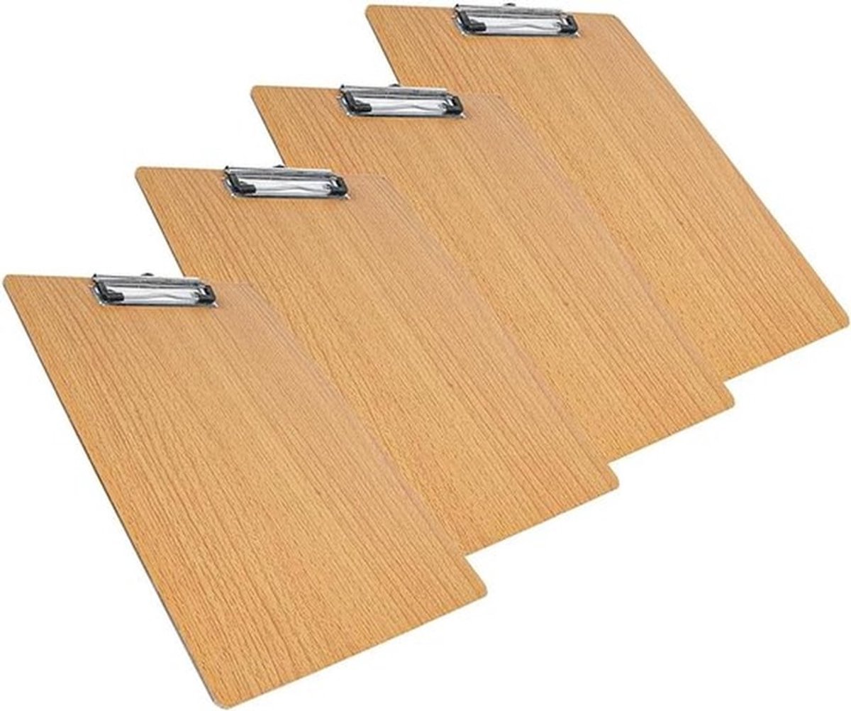 4-pack A4-klemborden - duurzaam hardboard - stevige veergreep - verborgen ophanggat - kantoor school huis - geschikt voor alle formaten papier - zwart.