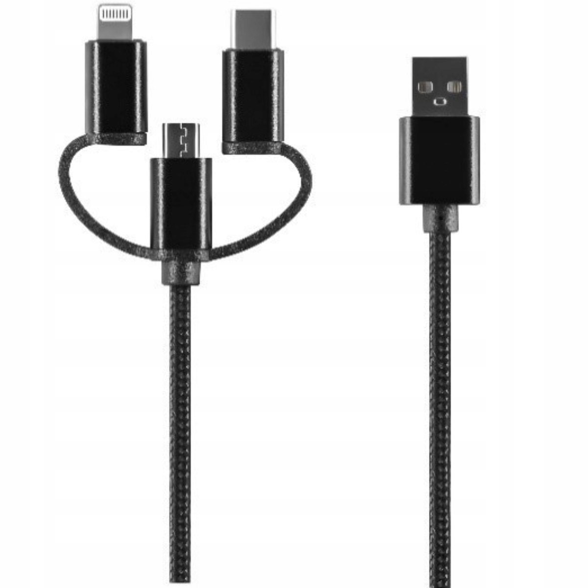 Setty 3-in-1 Laadkabel USB - Lightning, USB-C, Micro-USB 1m Zwart
