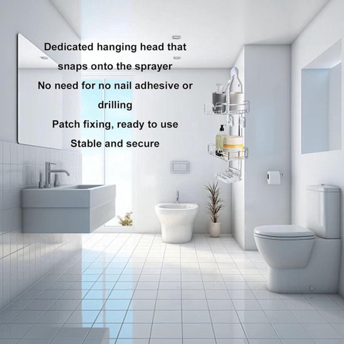 Opknoping Douche Caddy - Roestvrij Staal Doucherek met Haken - Badkamer Organisator voor Shampoo en Zeep - Handdoeken en Spons Houder