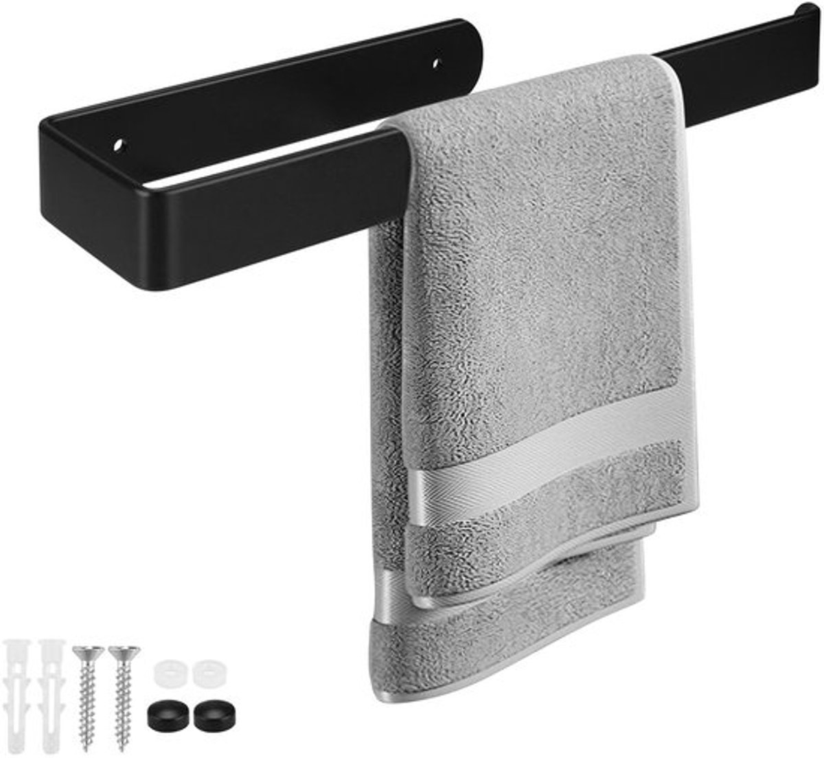 Handdoekhouder zwart - muurbevestiging - roestvrij - 29,5 cm