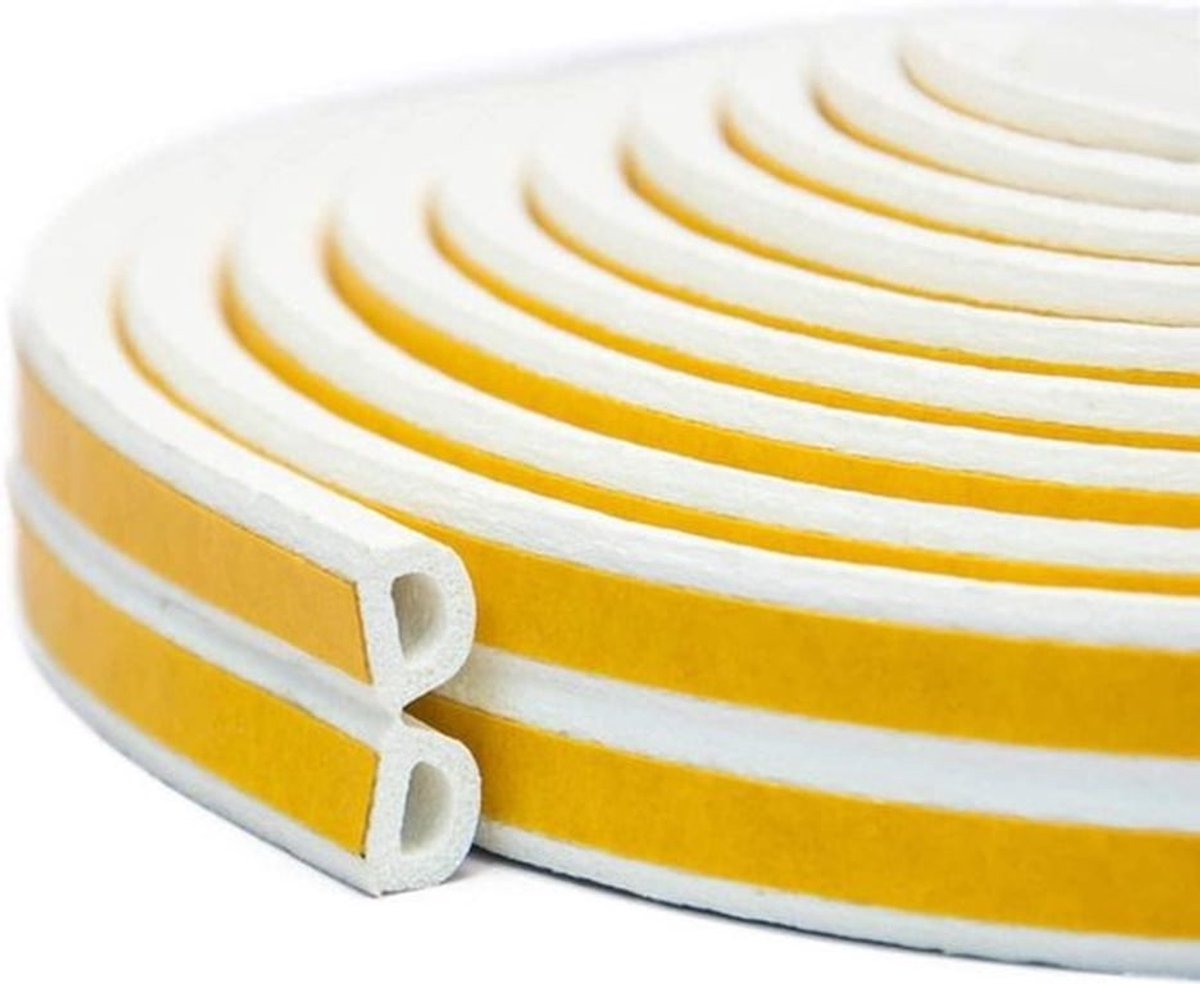 Zelfklevende tochtstrip schuimafdichtstrip type D - voor deurraam tegen koude tocht geluiddicht waterdicht stofdicht - 3m x 4 afdichtingen - 12m wit