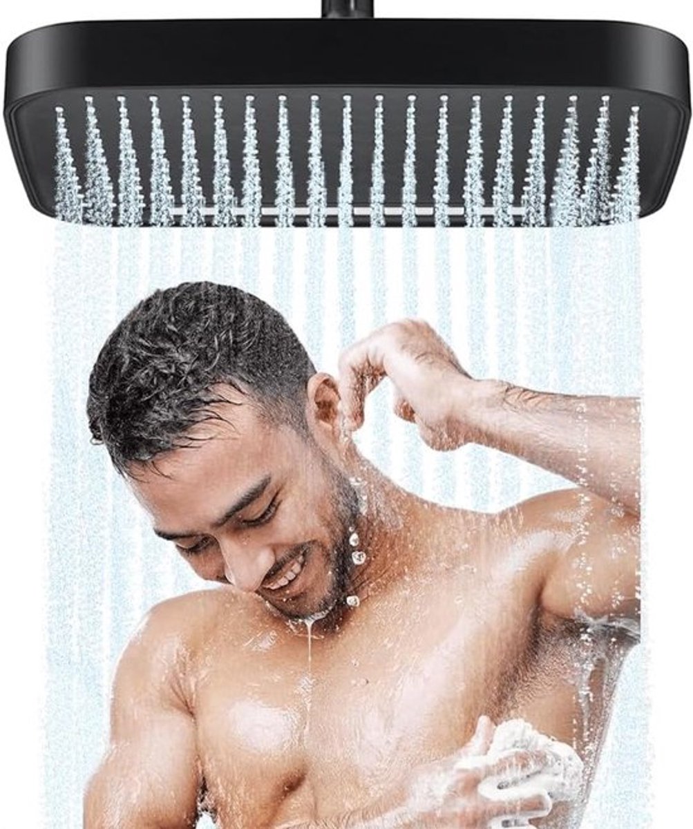 Grote Douchestraal van 32 cm met 2 Modi voor Regenachtige Douche, Antikalk en Zwart Design