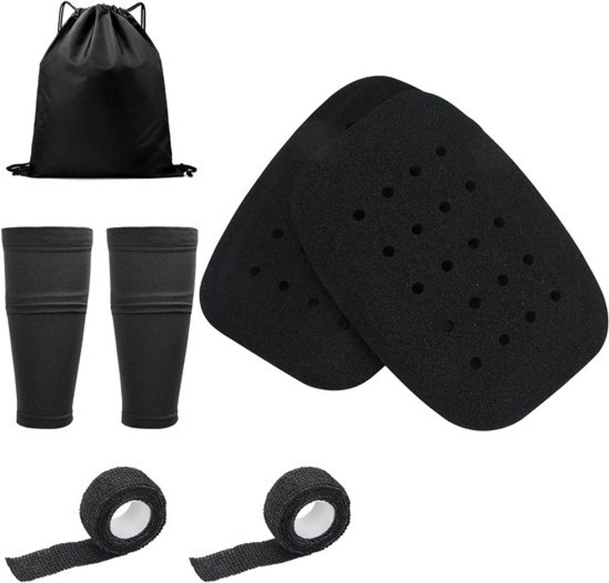 Scheenbeschermers voor kinderen en volwassenen, ademend en lichtgewicht, inclusief beschermkousen en elastische bandages, ideaal voor voetbaltraining en wedstrijden