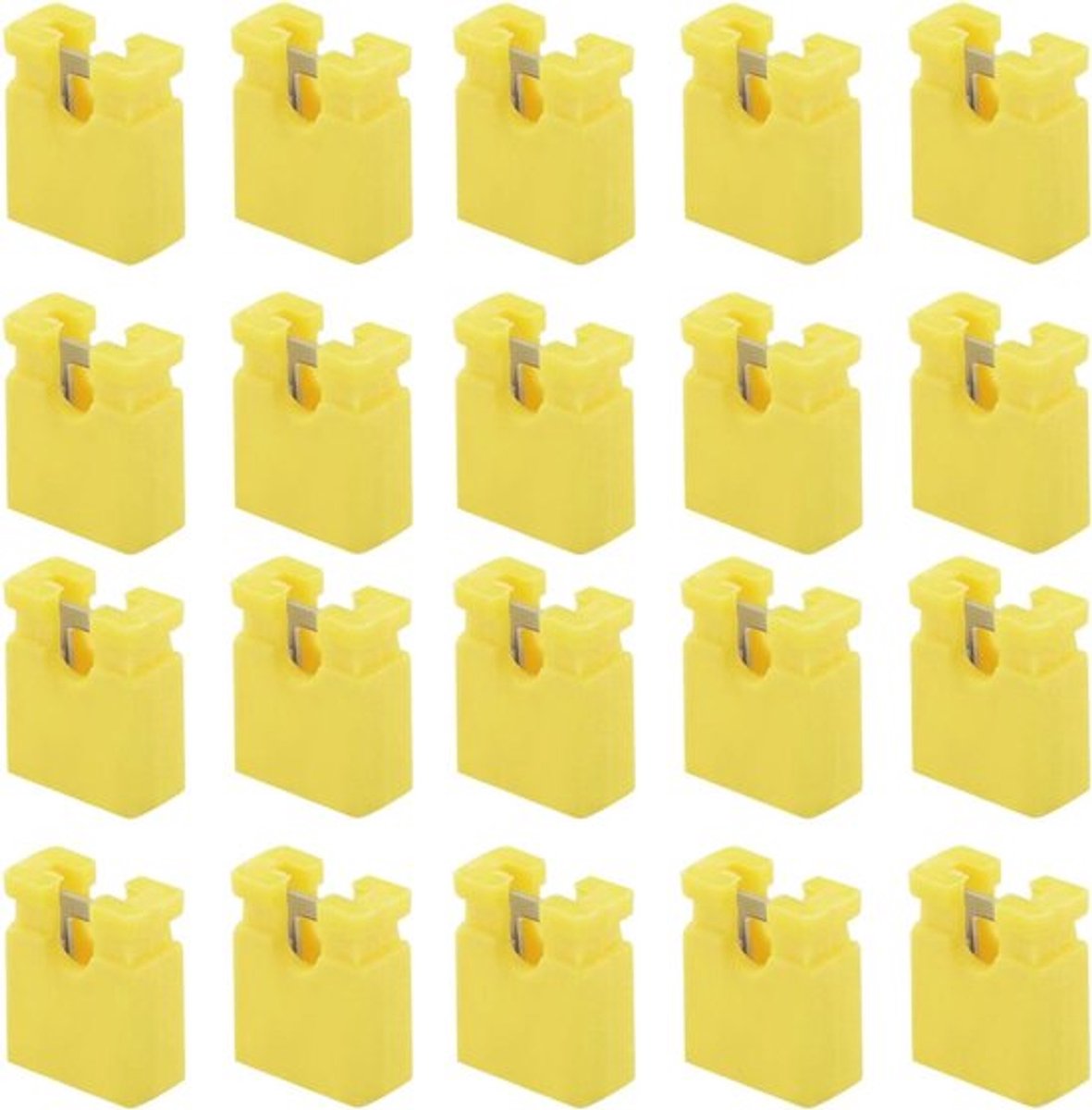 Jumperkappen - 2,54 mm - Open bovenkant - Geel - Connectoraccessoires - Harde schijven - Geel model compatibel - 200 stuks - Printplaat met 2-polige jumperkap.