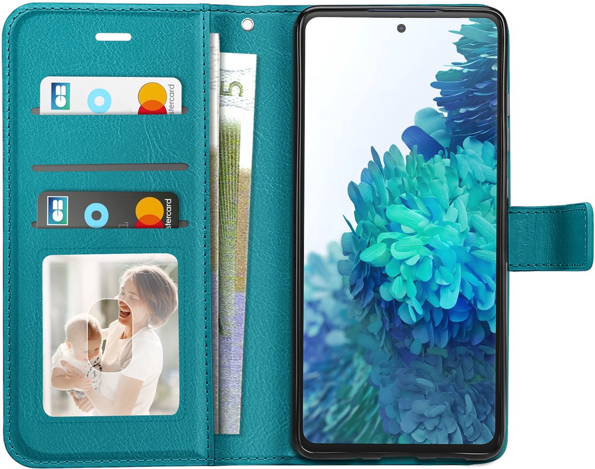 Mayaxess, Portemonnee Etui Geschikt voor Samsung Galaxy S20 FE met Standaard en Polsbandje, Turquoise