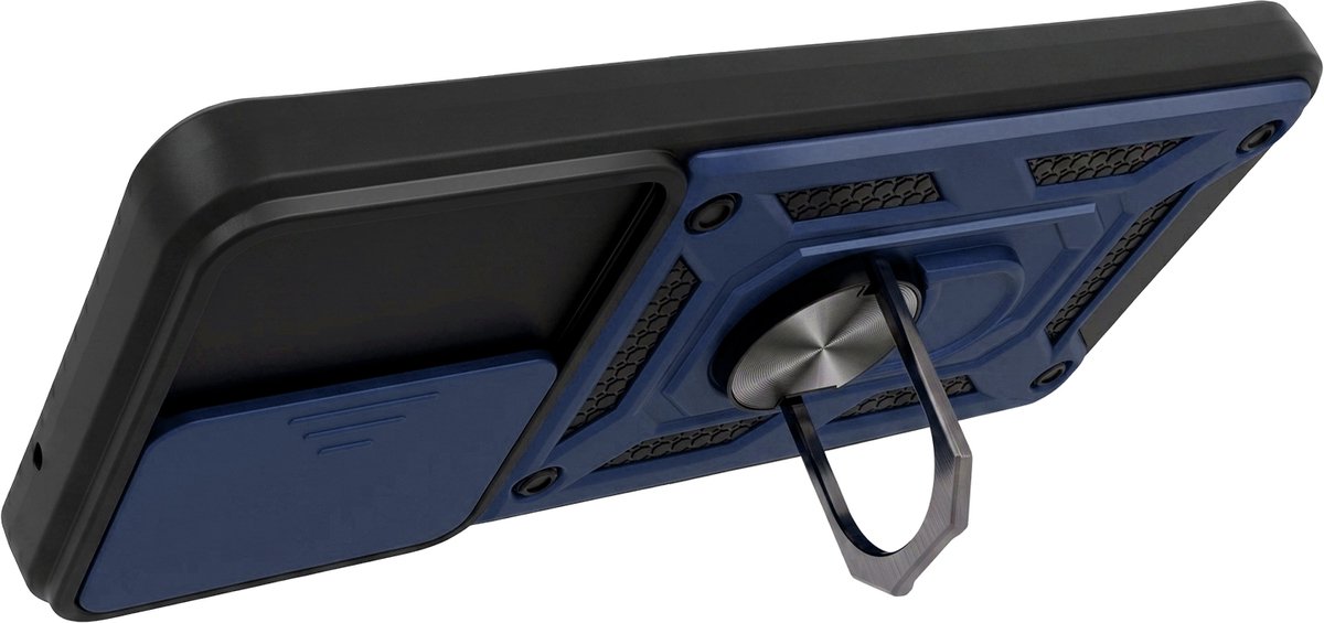 Mayaxess, Hoesje geschikt voor Galaxy S21 FE met Schuifbare Camerabescherming en Magnetische Ring, Nachtblauw