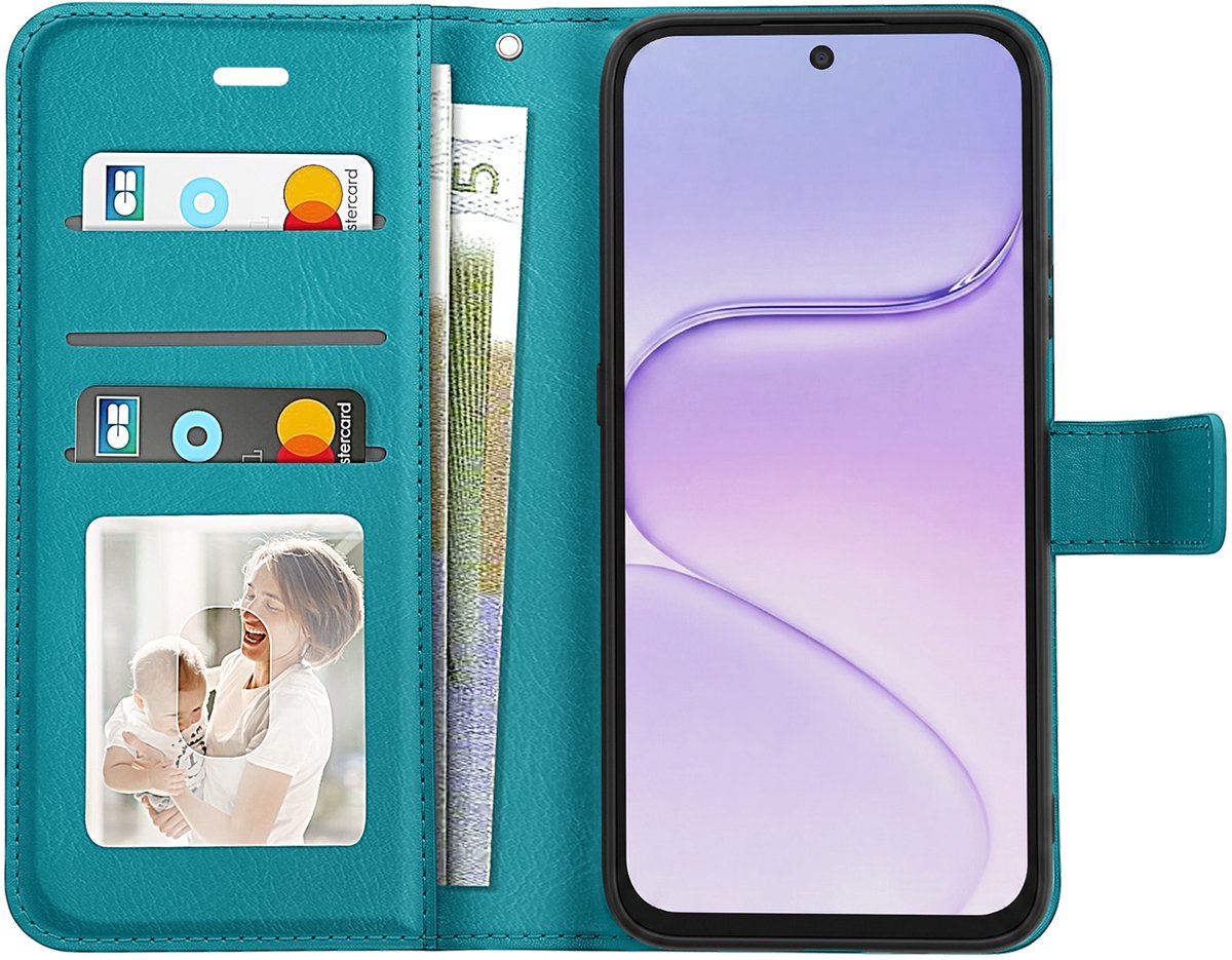 Mayaxess, Portemonnee Etui voor Honor 600 met Standaard en Polsbandje, Turquoise