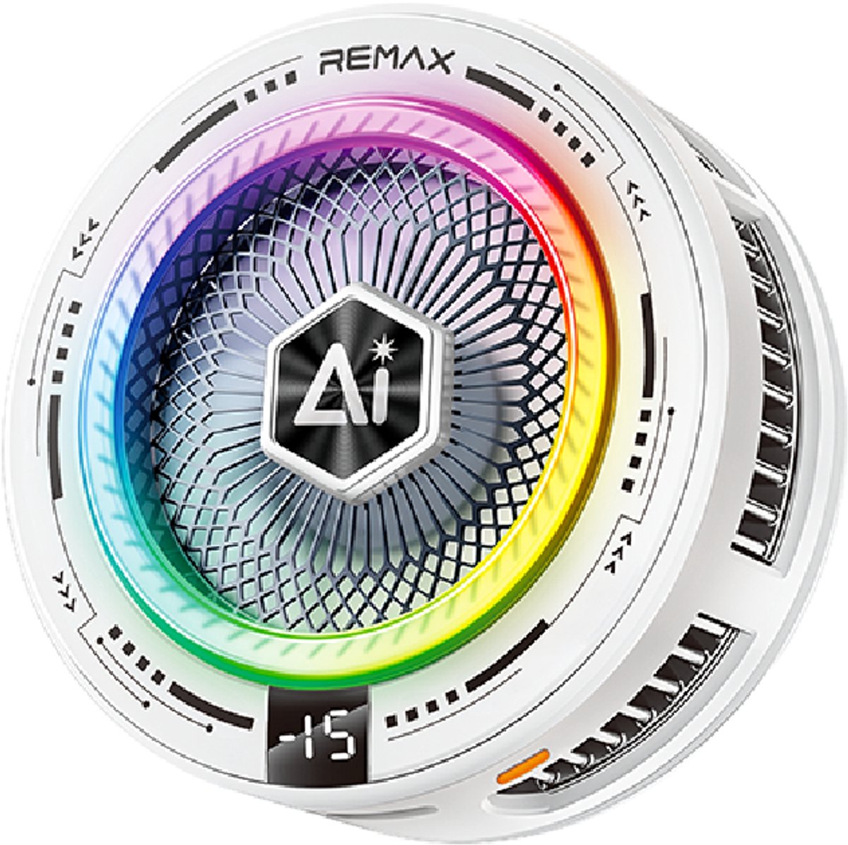 Remax RT-F14 – Telefoonkoeler – AI-temperatuurregeling – Digitaal display – Magneet en clip – Wit