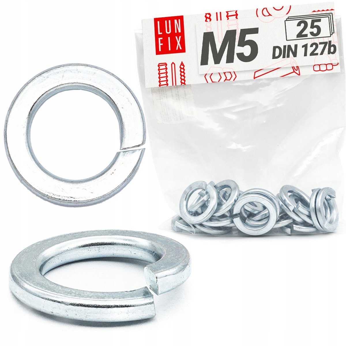 LUN FIX - Platte veerring M5 verzinkt DIN 127 - 25 Stuks